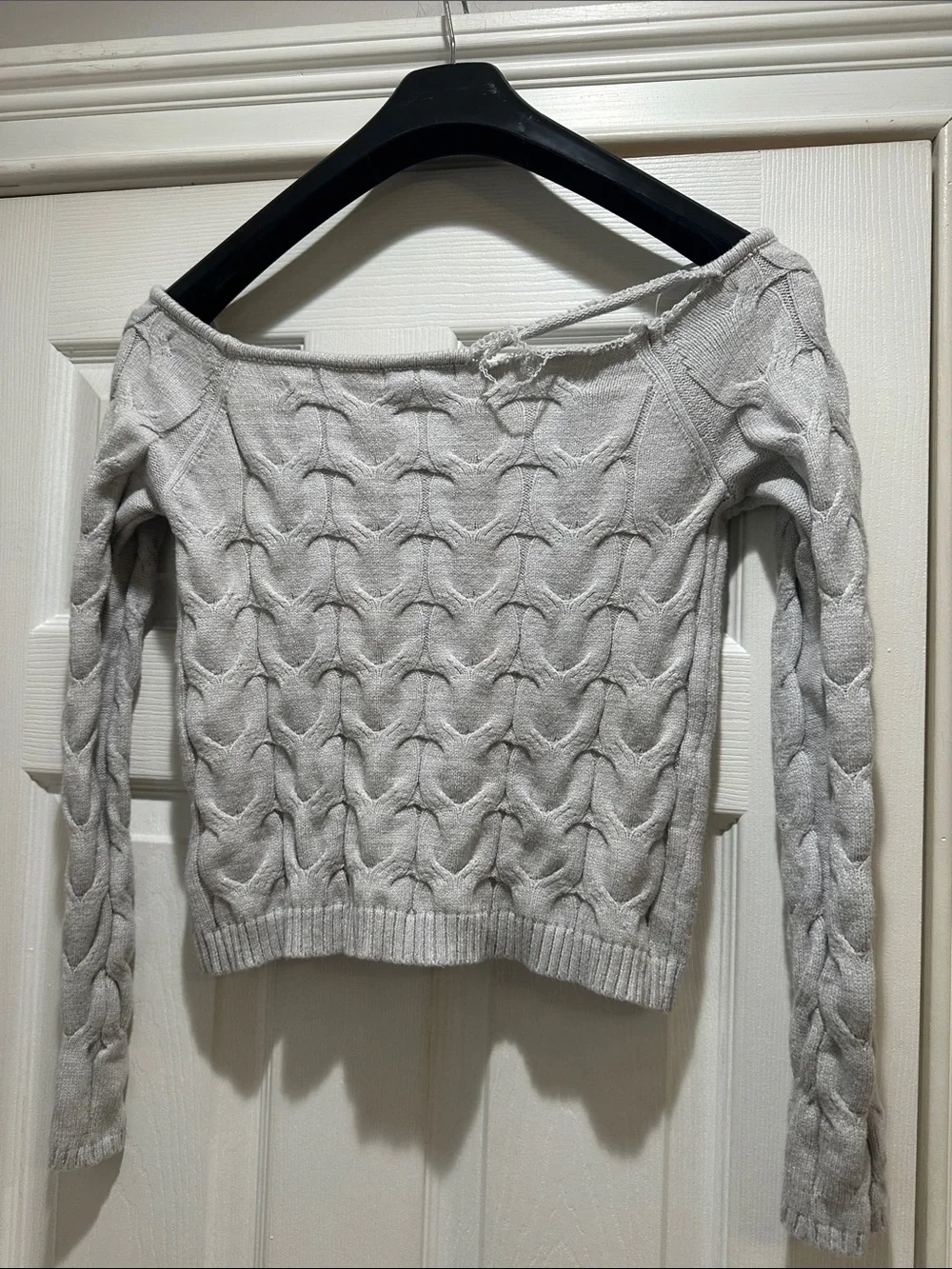 Aeropostale Light Gray Cable Off-the-Shoulder Sweater